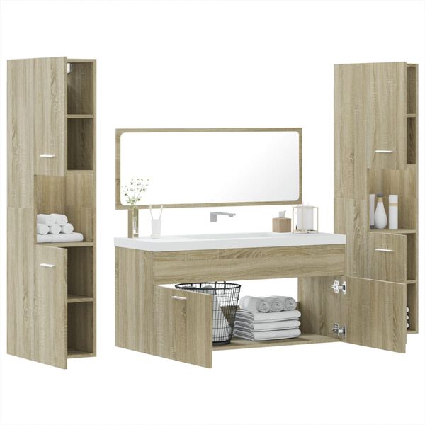 vidaXL 4 Piece Bathroom Furniture Set Sonoma Oak Engineered Wood