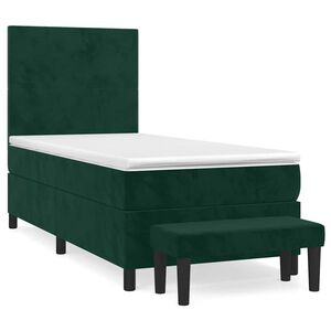 vidaXL Box Spring Bed with Mattress Dark Green 100x200 cm Velvet