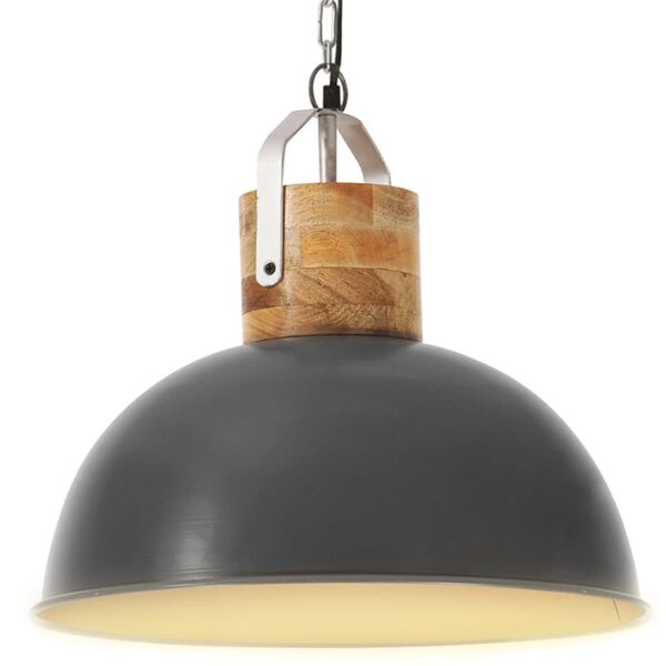vidaXL Industrial Hanging Lamp Grey Round 42 cm E27 Solid Mango Wood