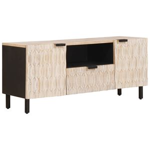 vidaXL TV Cabinet White Wash Finish 105 x 33 x 46 cm Solid Mango Wood
