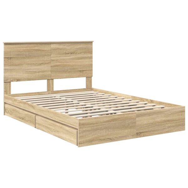 vidaXL Storage Bed with Drawer Sonoma Oak 140 x 190 cm Engineered Wood