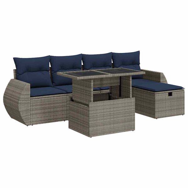 vidaXL 6 Piece Garden Sofa Set with Cushions Grey Poly Rattan Acacia