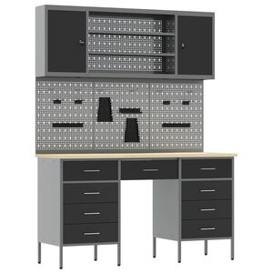 vidaXL Work Cabinet with Drawer 8 pcs Black Engineered Wood and Steel