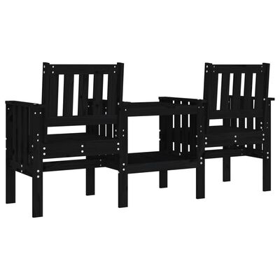 vidaXL Garden Bench with Table 2-Seater Black Solid Wood Pine