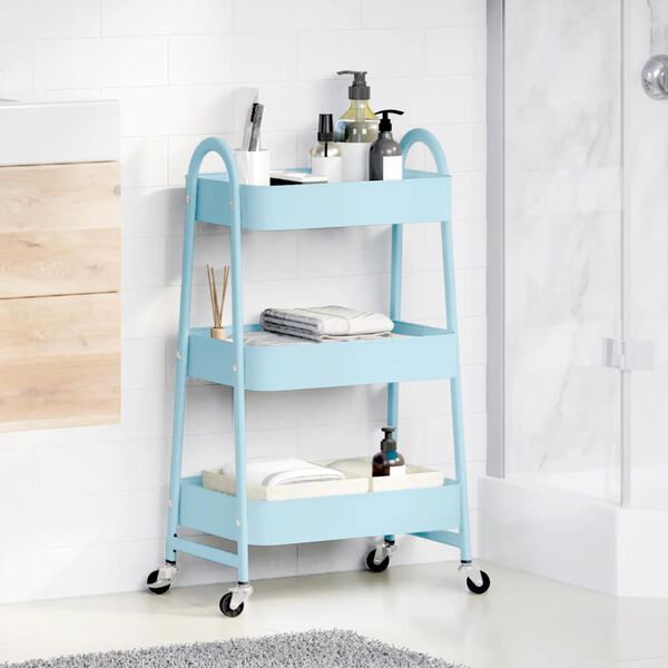 vidaXL Storage Trolley 3-Tier Blue 42x41.5x77 cm Steel
