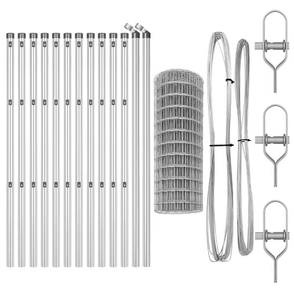 vidaXL Fence with Post Silver 0.6 x 25 m Steel and PVC