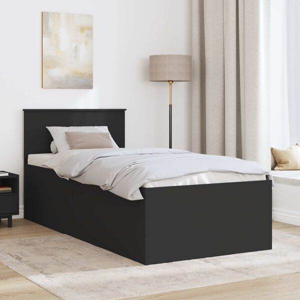 vidaXL Bed Frame with Headboard Black 90 x 190 cm Engineered Wood