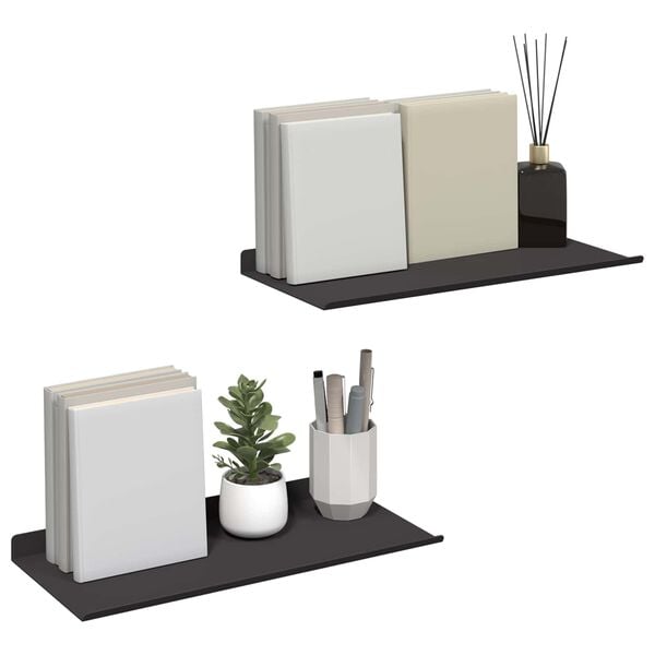 vidaXL Wall Shelf with Shelf 2 pcs Black 40 x 17.5 x 2.5 cm