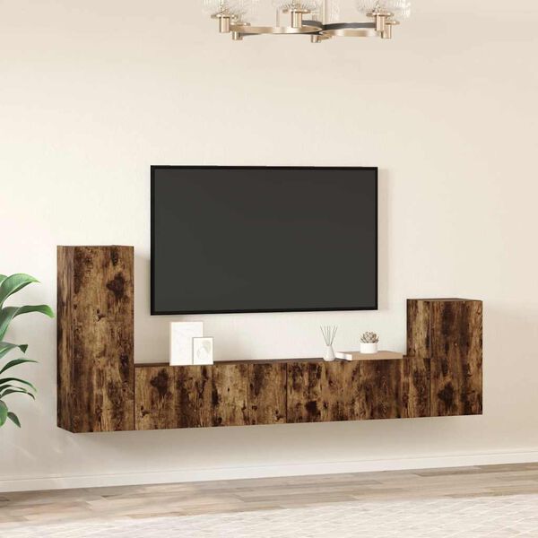 vidaXL 4 Piece TV Cabinet Set Smoked Oak Engineered Wood