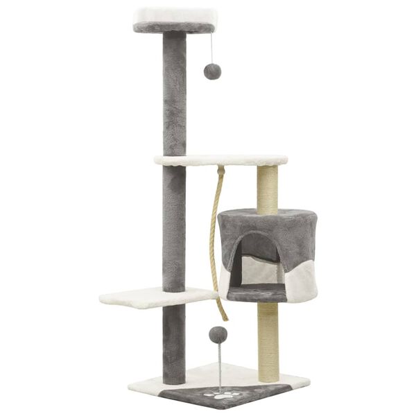 vidaXL Cat Tree with Sisal Scratching Posts Grey and White 120 cm
