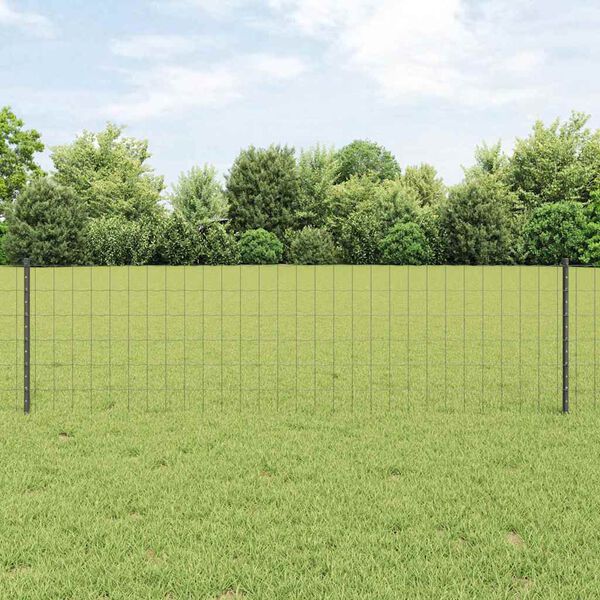 vidaXL Fence with Post Grey 0.6 x 10 m Steel and PVC