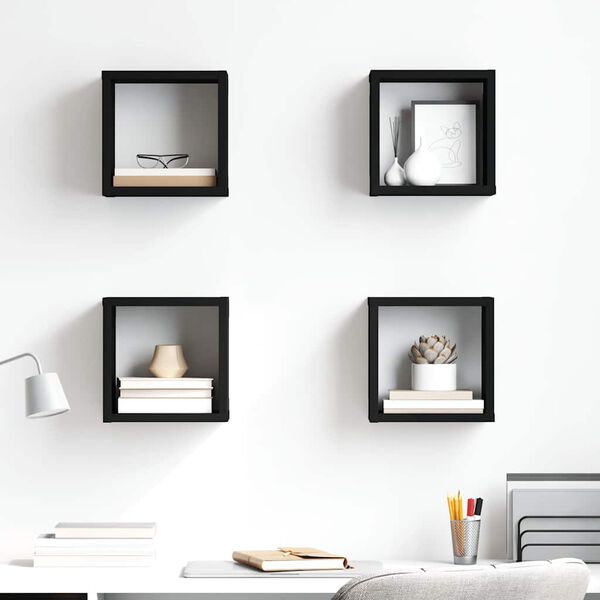 vidaXL Wall Cube Shelves 4 pcs Black 22x15x22 cm