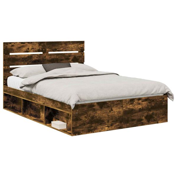 vidaXL Bed Frame Smoked Oak 150 x 200 cm Solid Pine Wood