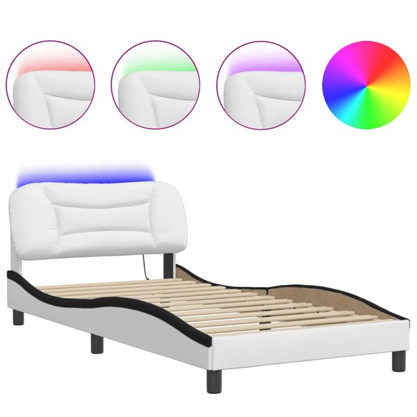 vidaXL Bed Frame with LED without Mattress "Hvar" White and Black 100x200 cm