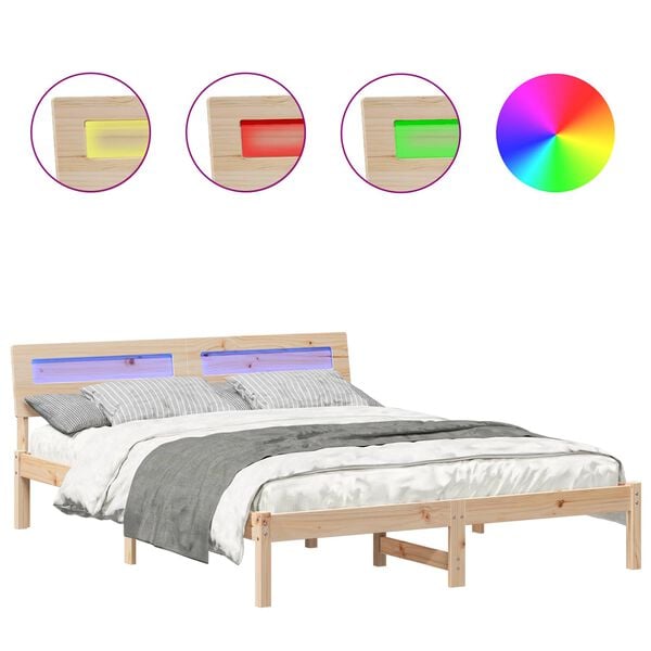 vidaXL Bed Frame with Headboard Brown 140 x 200 cm Solid Pine Wood