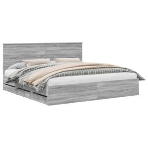 vidaXL Bed Frame with Drawer Grey Sonoma 200 x 200 cm Engineer Wood