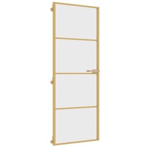 vidaXL Interior Door Slim Golden 76x201.5 cm Tempered Glass and Aluminium