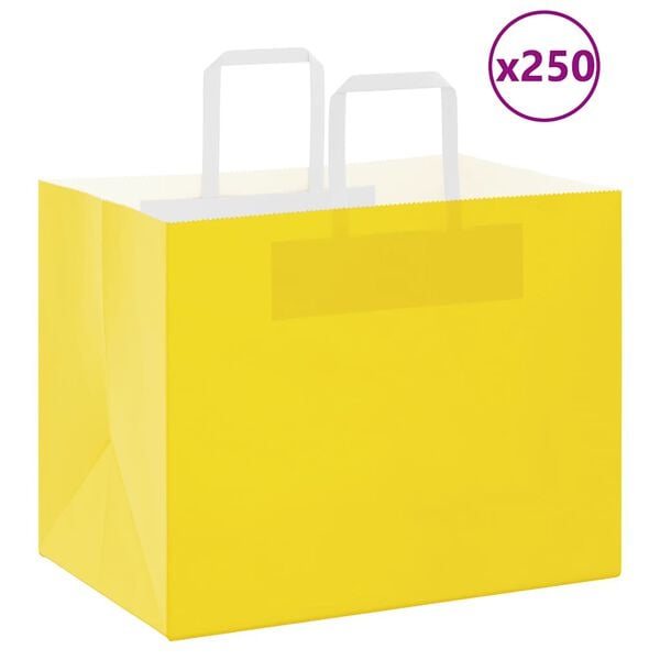 vidaXL Paper Bags 250 pcs with Handles Yellow 32x22x24 cm