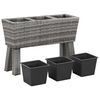 vidaXL Garden Raised Bed with Legs and 3 Pots 72x25x50 cm Poly Rattan Grey