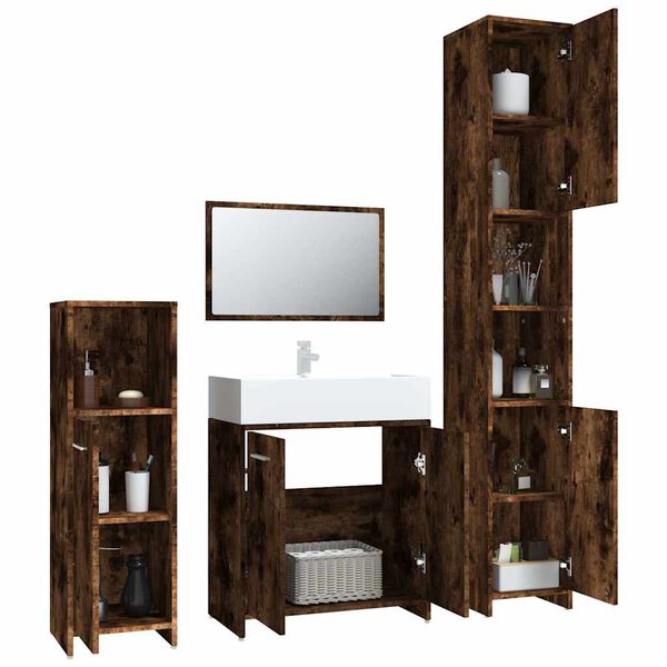 vidaXL 4 Piece Bathroom Furniture Set Smoked Oak Engineered Wood