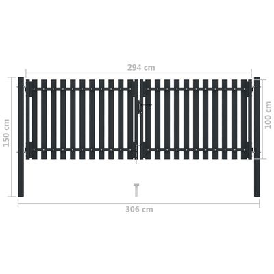 vidaXL Double Door Fence Gate Steel 306x150 cm Anthracite