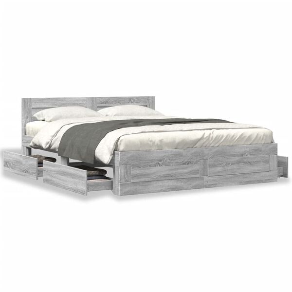 vidaXL Bed Frame with Headboard without Mattress Grey Sonoma 150x200 cm King Size