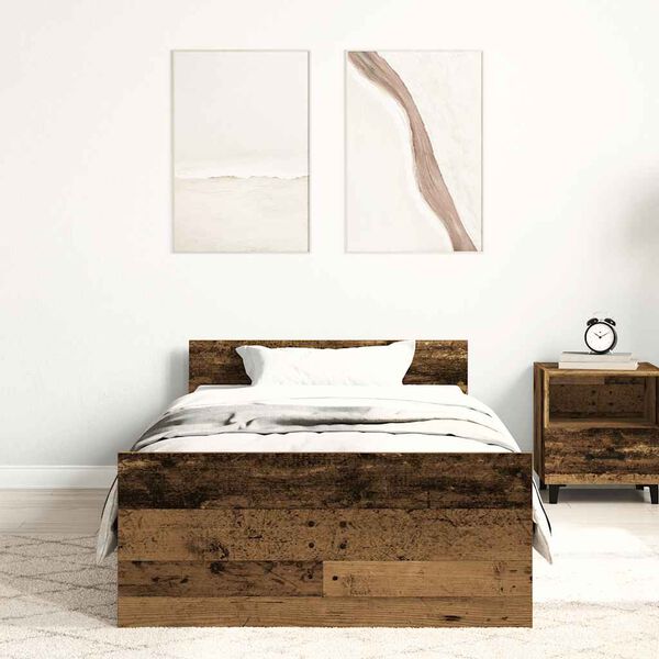 vidaXL Bed Frame without Mattress Old Wood 90x190 cm Single Engineered Wood