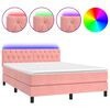 vidaXL Box Spring Bed with Mattress&LED Pink 140x190cm Velvet