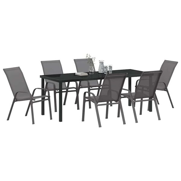 vidaXL Garden Dining Set 7 pcs Grey and Black Powder-coated Steel