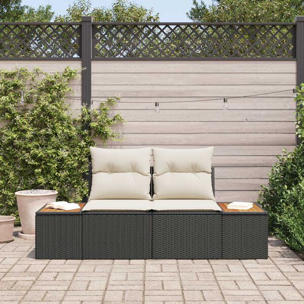 vidaXL Garden Sofa Black 184 x 62 x 85cm Poly Rattan