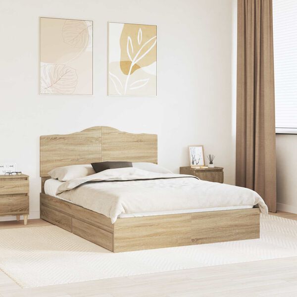 vidaXL Storage Bed with Drawer Sonoma Oak 160 x 200 cm Engineered Wood