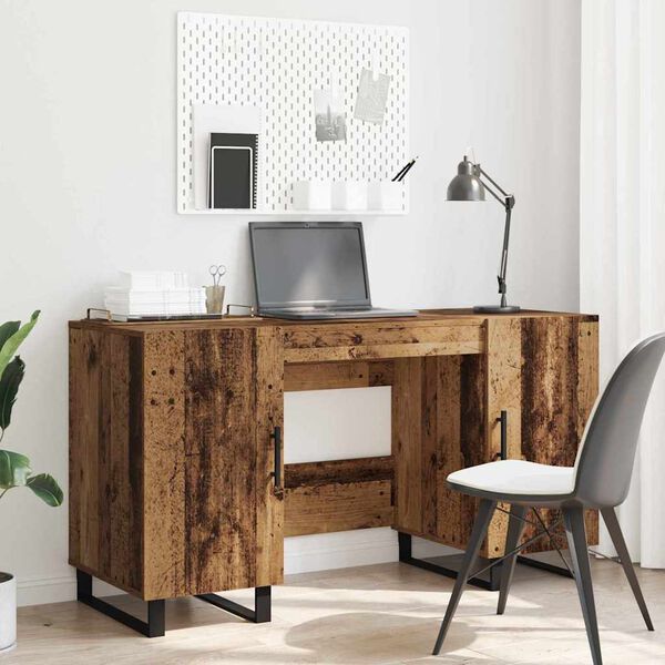 vidaXL Desk with Shelf Old wood 140 x 50 x 75 cm Engineered wood