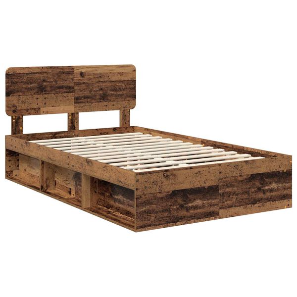 vidaXL Bed Frame with Headboard Old Wood 120 x 190 cm Solid Pine Wood