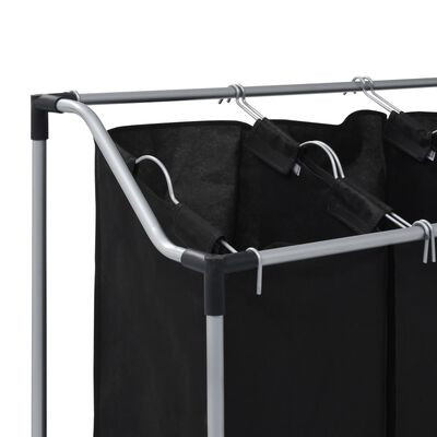 vidaXL Laundry Sorter with 3 Bags Black Steel
