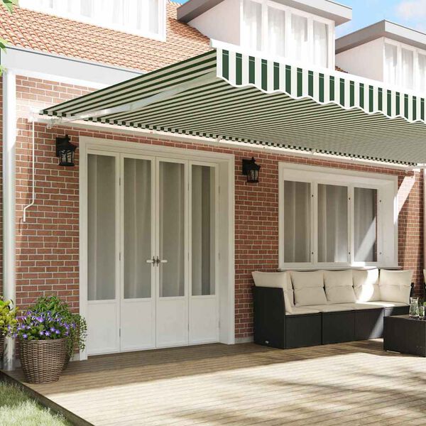vidaXL Retractable Awning Retractable Green and White 600 x 350 cm