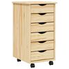 vidaXL Rolling Cabinet with Drawers MOSS Clear Varnish Solid Pine wood