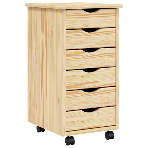 vidaXL Rolling Cabinet with Drawers MOSS Clear Varnish Solid Pine wood