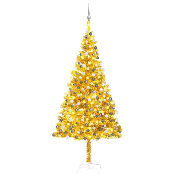 vidaXL Artificial Pre-lit Christmas Tree with Ball Set Gold 240 cm PET