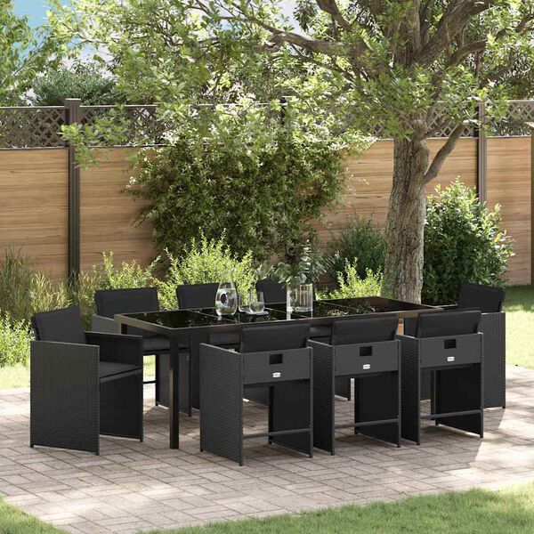 vidaXL Garden Dining Set 9 pcs Black Poly Rattan