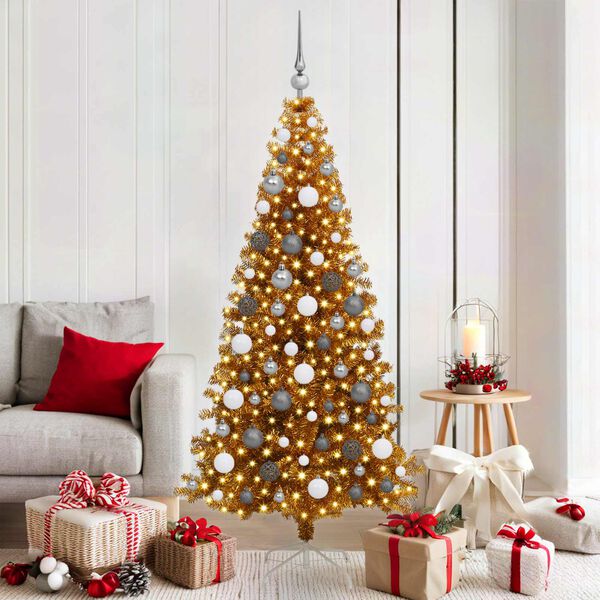 vidaXL Christmas Tree with 300 LEDs with Stand Gold 180 cm PET