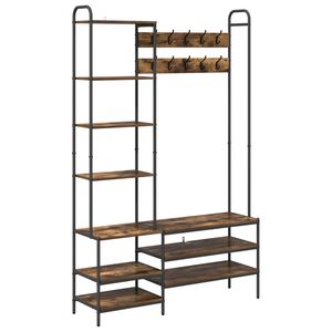 vidaXL Coat Stand with Shoes Bench Smoked Oak 120.5 x 34 x 190 cm