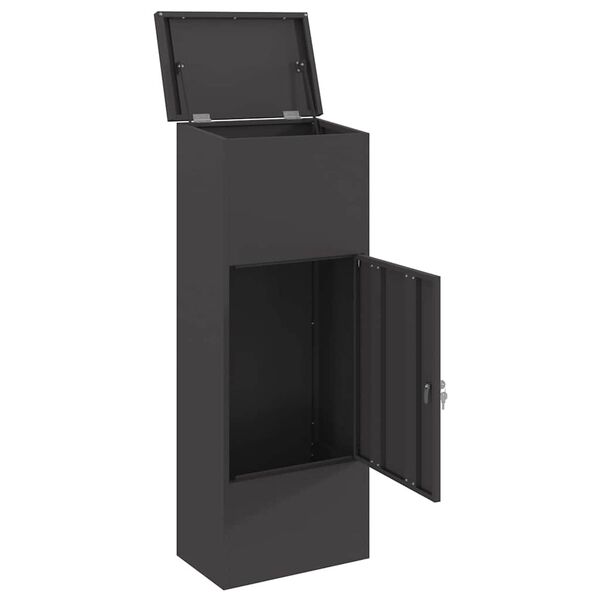 vidaXL Parcel Drop Box with Storage Black 44.5 x 29 x 110.5 cm Steel