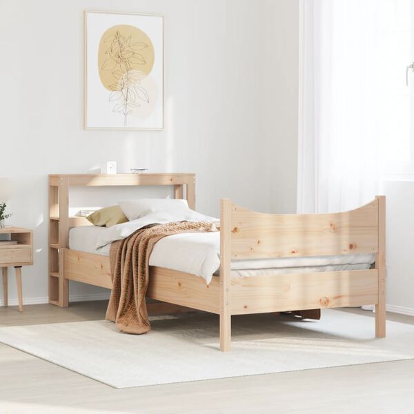 vidaXL Bed Frame with Headboard 75x190 cm Small Single Solid Wood Pine