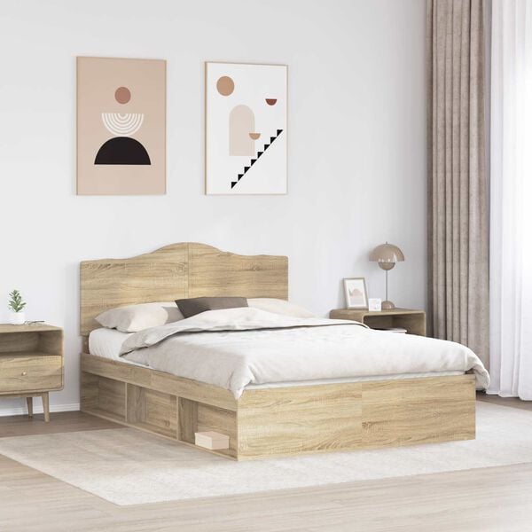 vidaXL Bed Frame with Headboard Sonoma 140 x 190 cm Solid Pine Wood