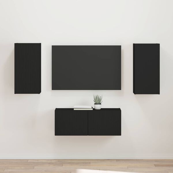 vidaXL TV Cabinet Set Wall-mounted 2 pcs Black Engineered Wood
