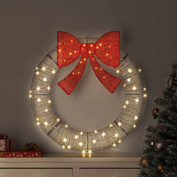 vidaXL Wreath with 80 LEDs Warm white 91 x 91 x 9 cm Rattan