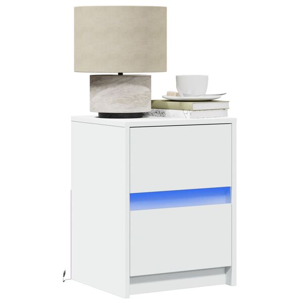 vidaXL Bedside Cabinet with LED Lights White Engineered Wood