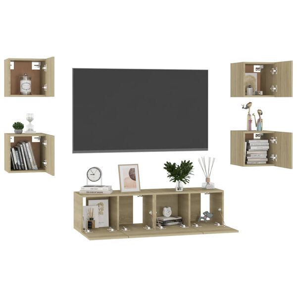 vidaXL 6 Piece TV Cabinet Set Sonoma Oak Engineered Wood