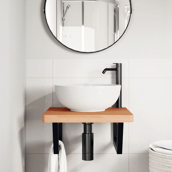 vidaXL Basin Shelf Wall Mounted Steel and Solid Wood Beech