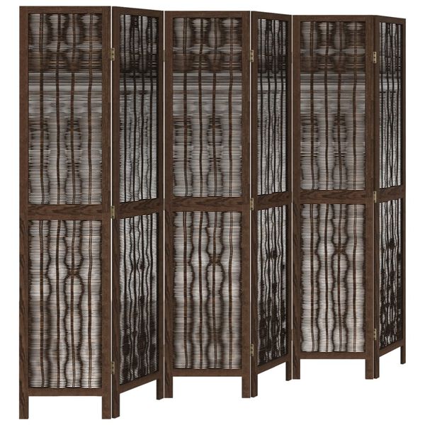 vidaXL Room Divider 6 Panels Dark Brown Solid Wood Paulownia